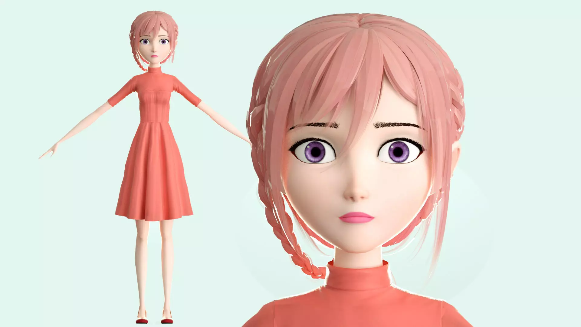 cartoon sister girl beautiful girl pretty girl 3D model