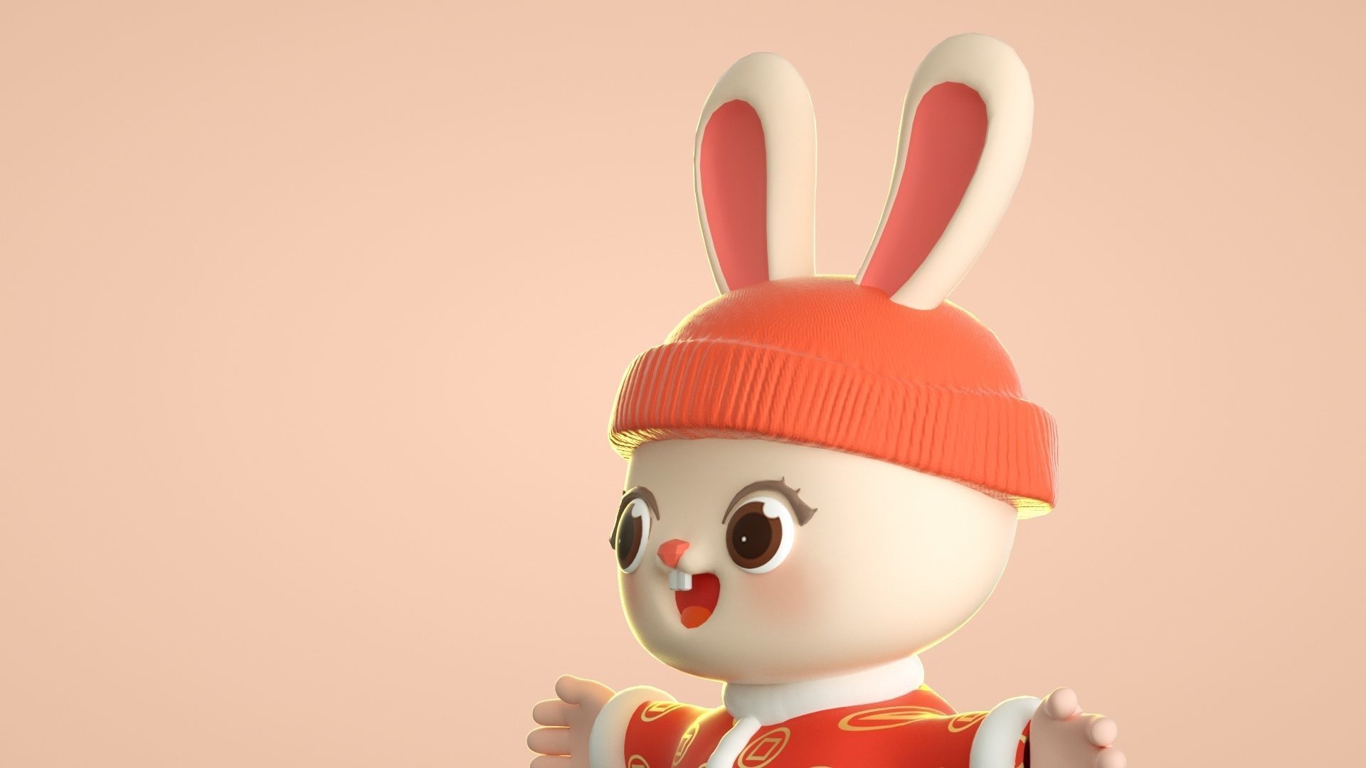cartoon new year rabbit 3D model_2