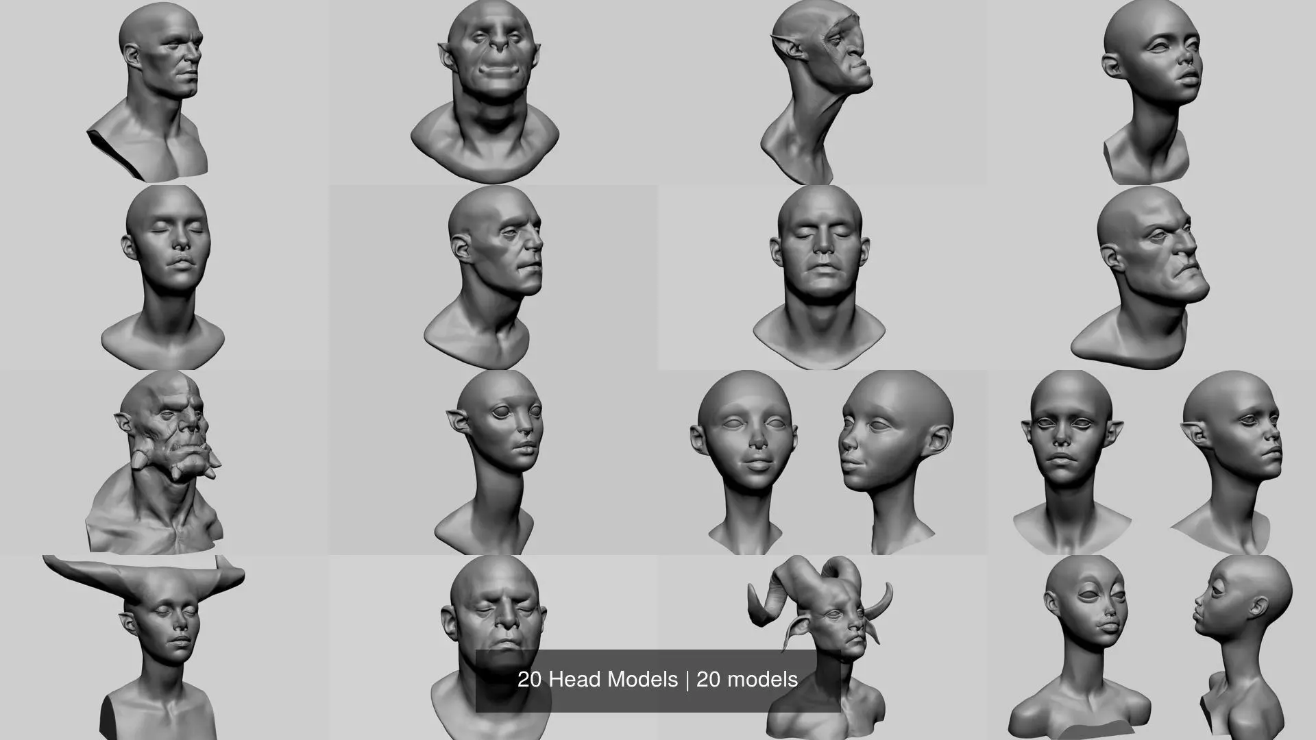 20 Head Models 3D Model Collection_0