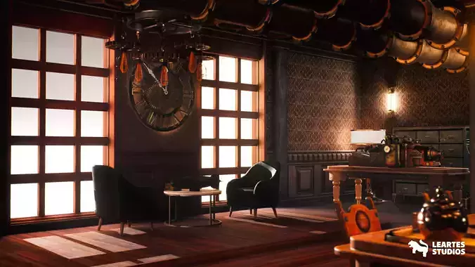 Steampunk Interior Low-poly 3D model