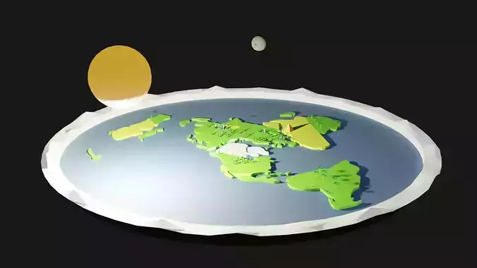 Flat earth low-poly 3D