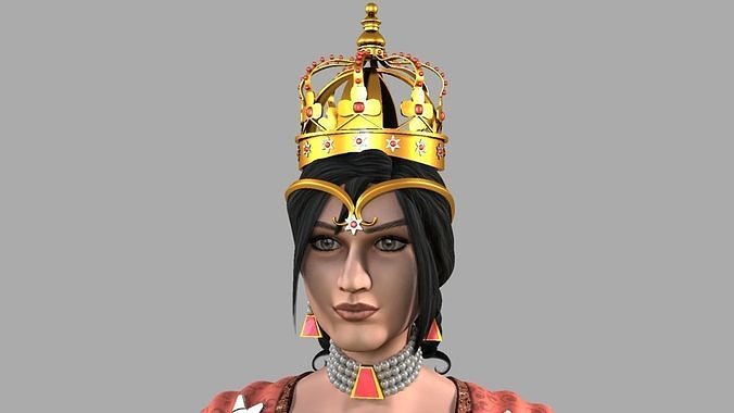 Queen woman wearing crown 3D model