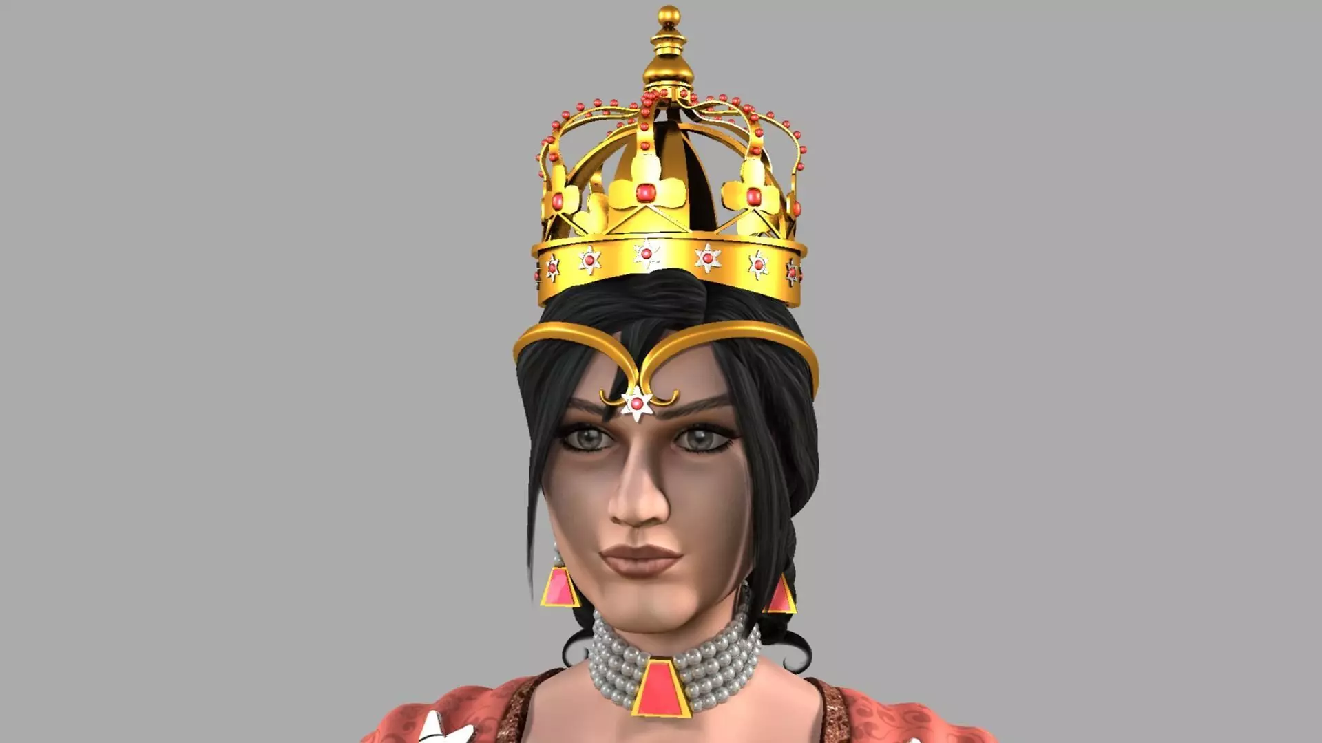 Queen woman wearing crown 3D model_0