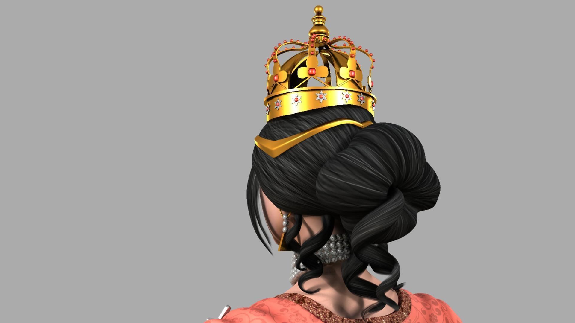 Queen woman wearing crown 3D model_12