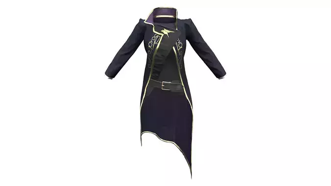 Black Standing Collar Fantasy Long Coat With Top Under