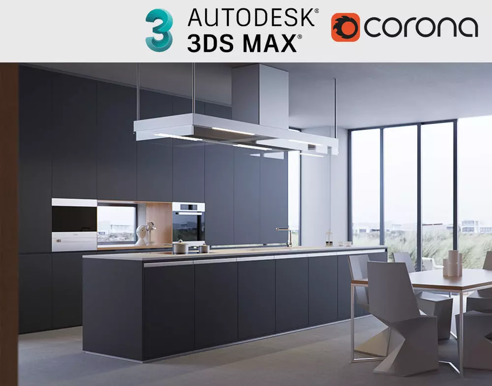 Corona - 3ds Max Scene files - Minimalist Kitchen Interior Scene 3D model_0