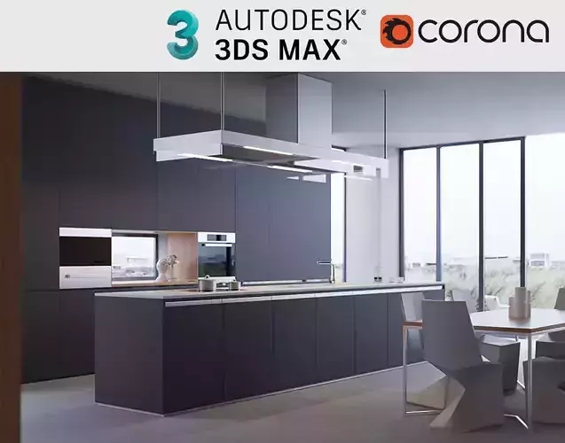 Corona - 3ds Max Scene files - Minimalist Kitchen Interior Scene 3D model