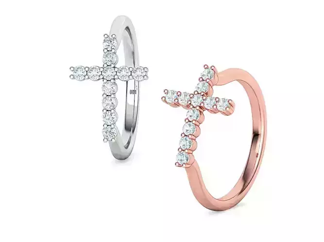 0742 Diamond Cross Ring 2mm diamonds East-West 3dmodel 3D print model