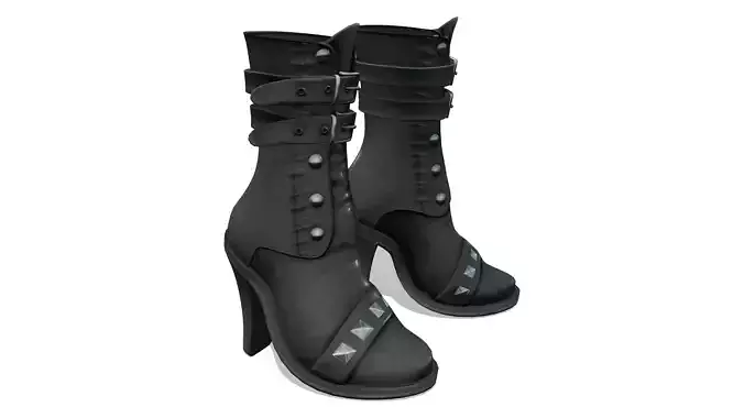 Medieval High Heels Black Leather Straps Boots