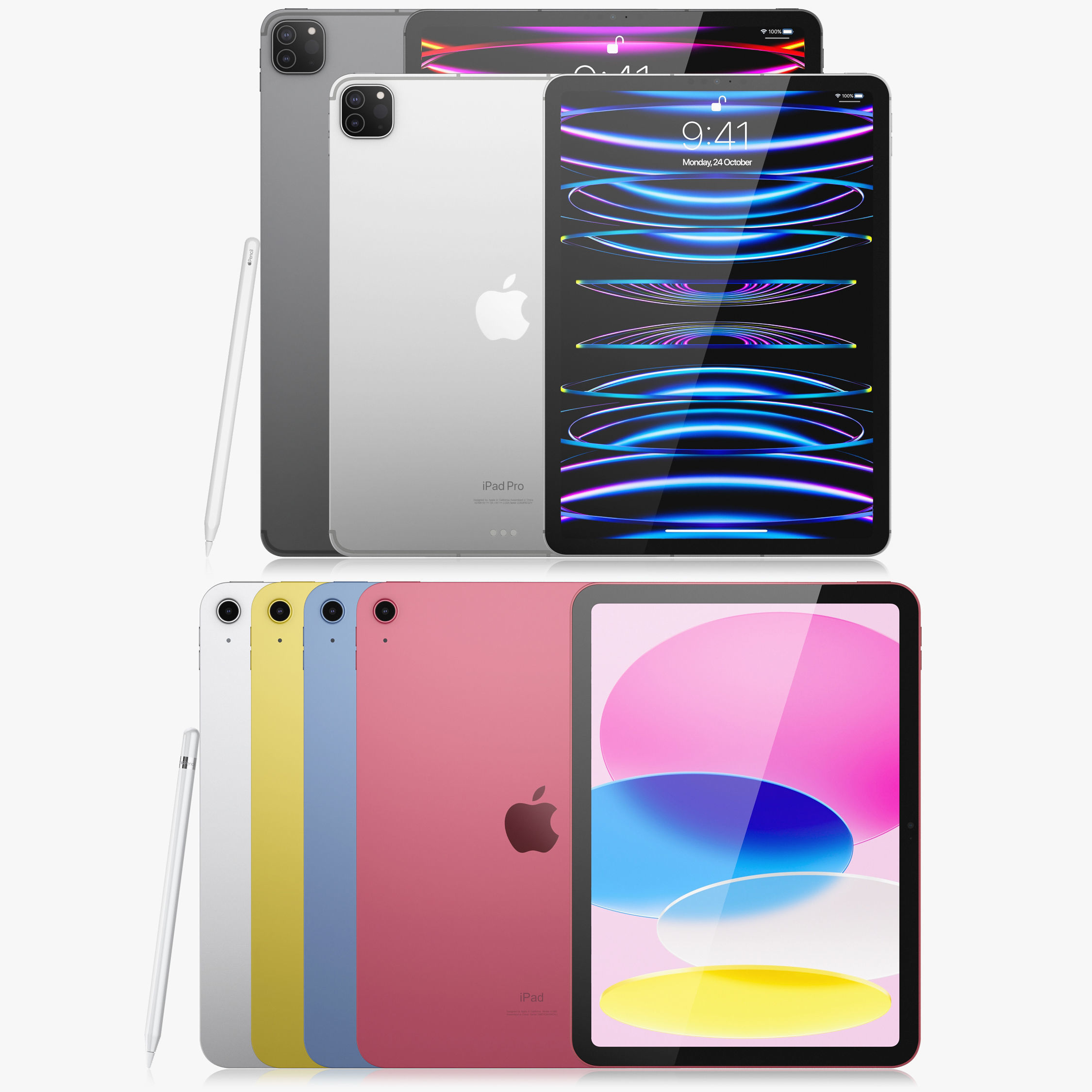Apple iPad Pro 13-inch and 11-inch M2 and iPad 10th generation 3D model_1