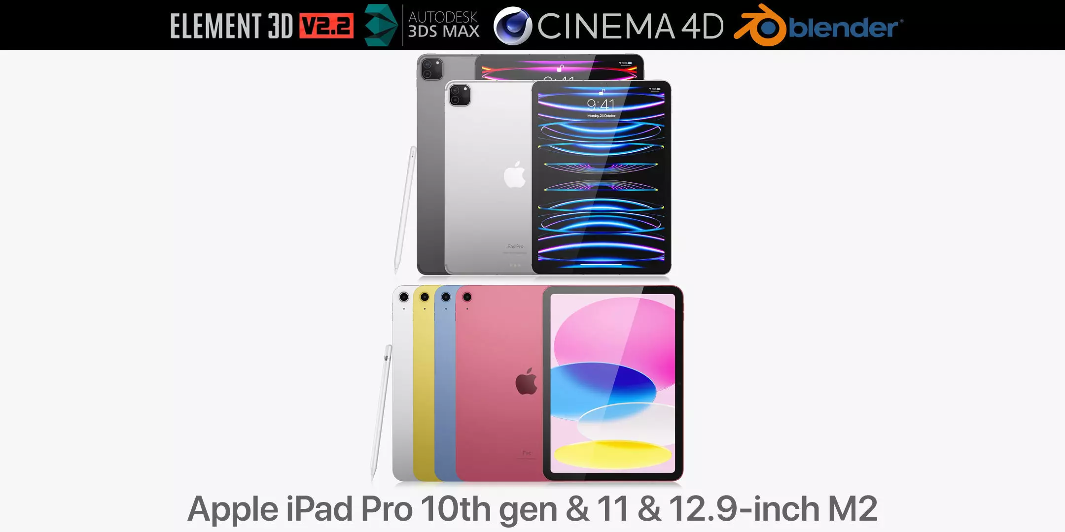 Apple iPad Pro 13-inch and 11-inch M2 and iPad 10th generation 3D model_0