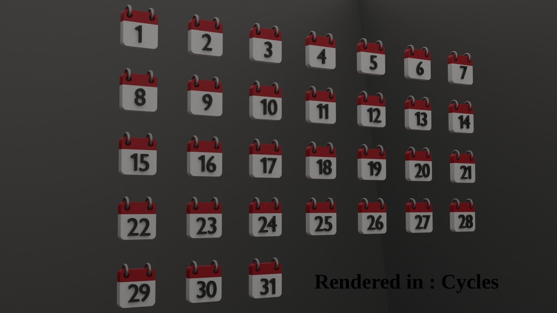 Whole calendar Icons 1-31 Low-poly 3D model_6