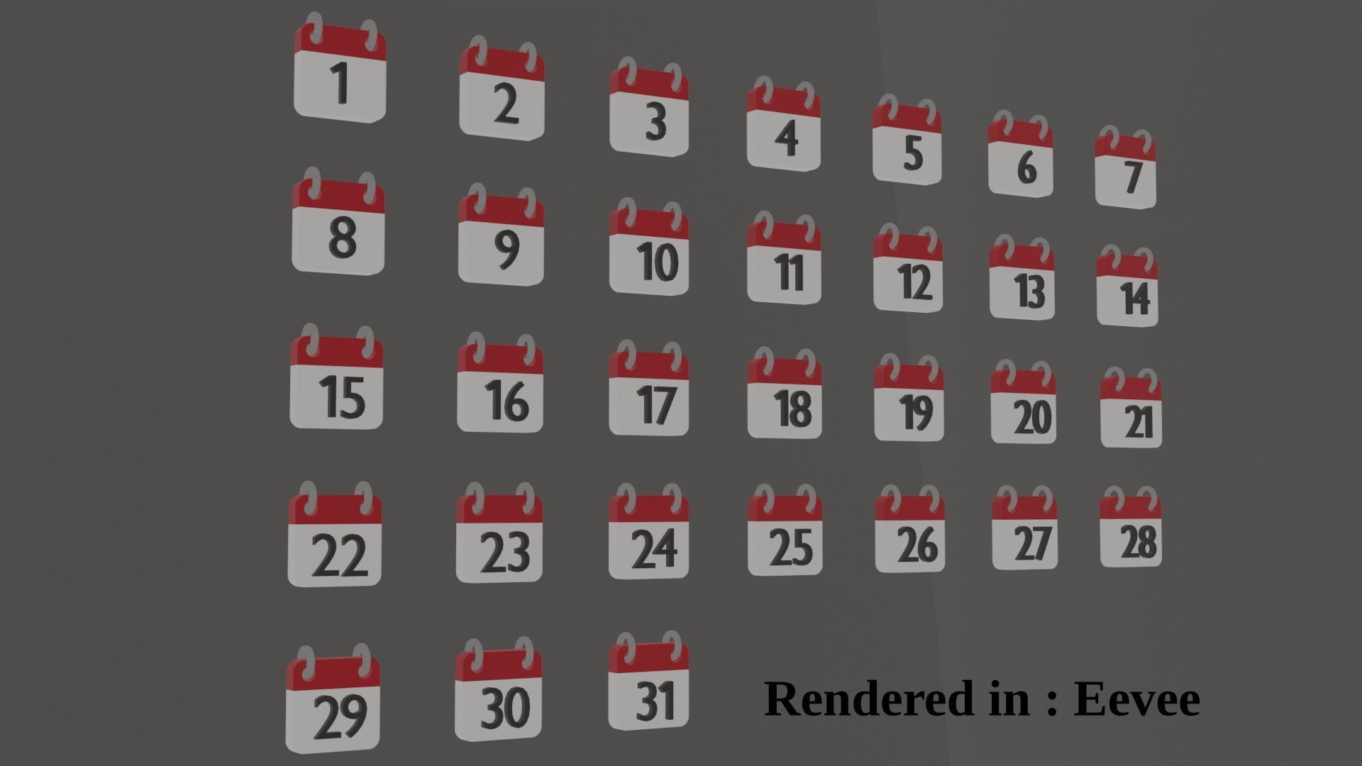 Whole calendar Icons 1-31 Low-poly 3D model_7