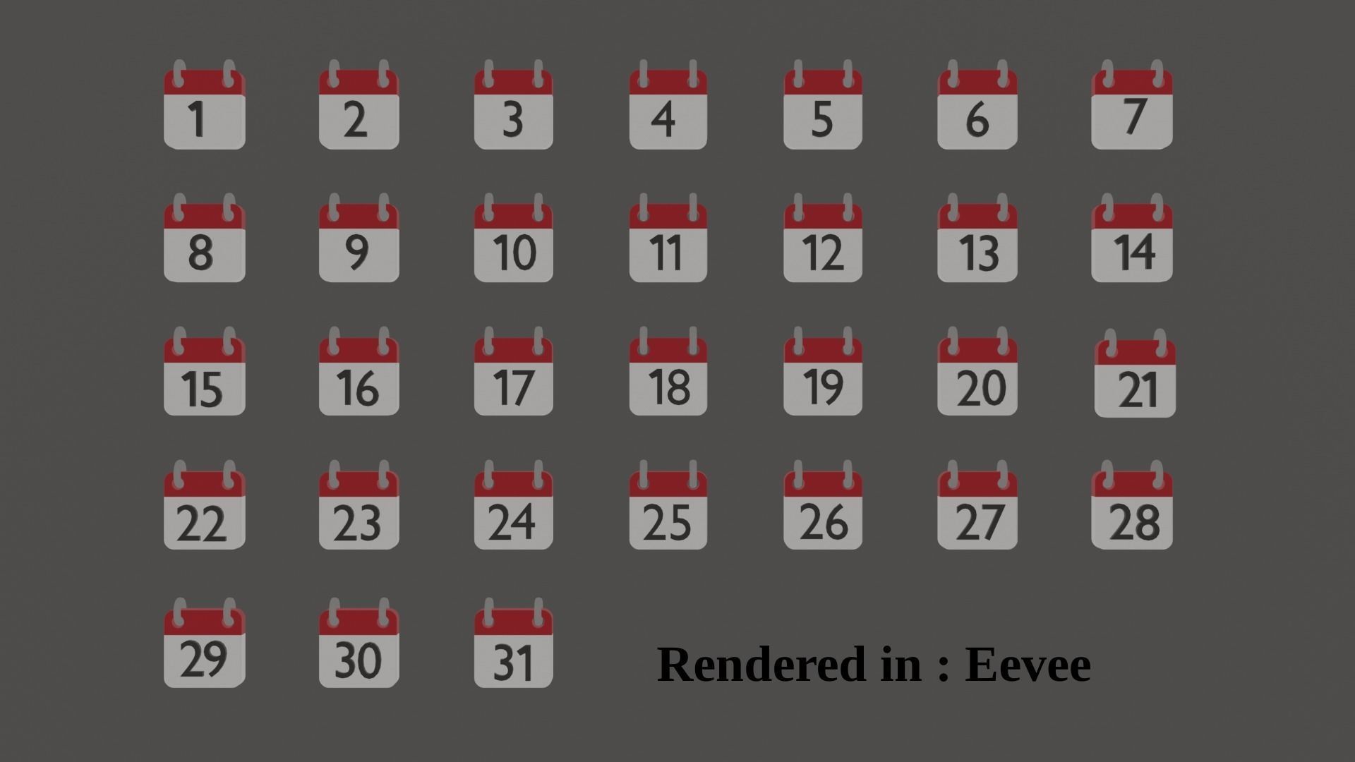 Whole calendar Icons 1-31 Low-poly 3D model_1