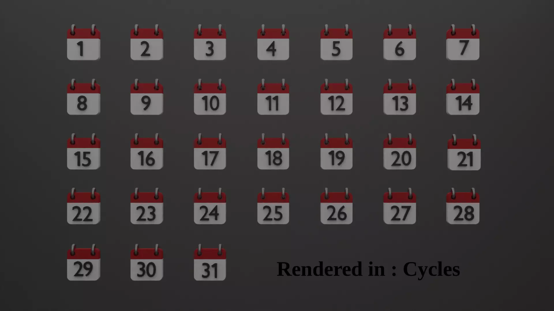 Whole calendar Icons 1-31 Low-poly 3D model_0