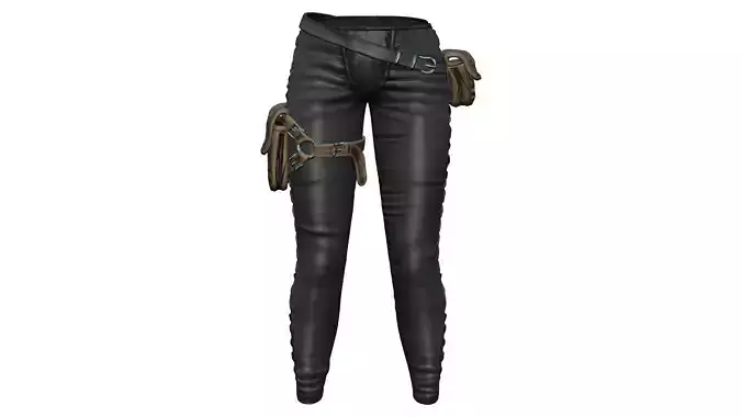 Medieval Black Leather Pants With Utility Pockets