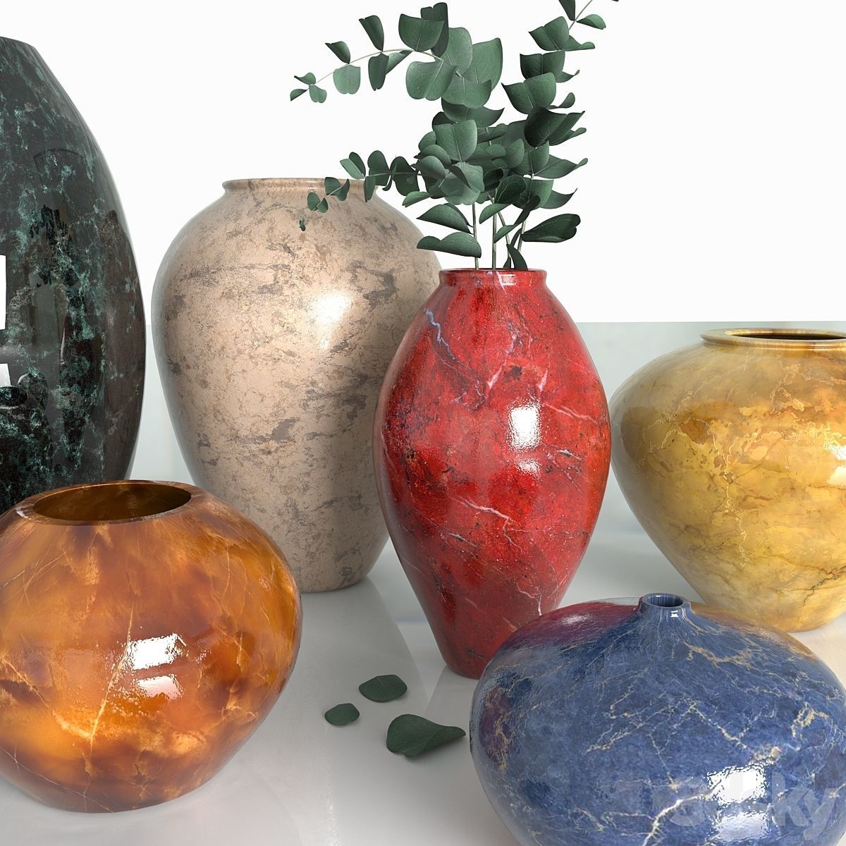 Marble Vases Set For Your Dining Room 3D model_1