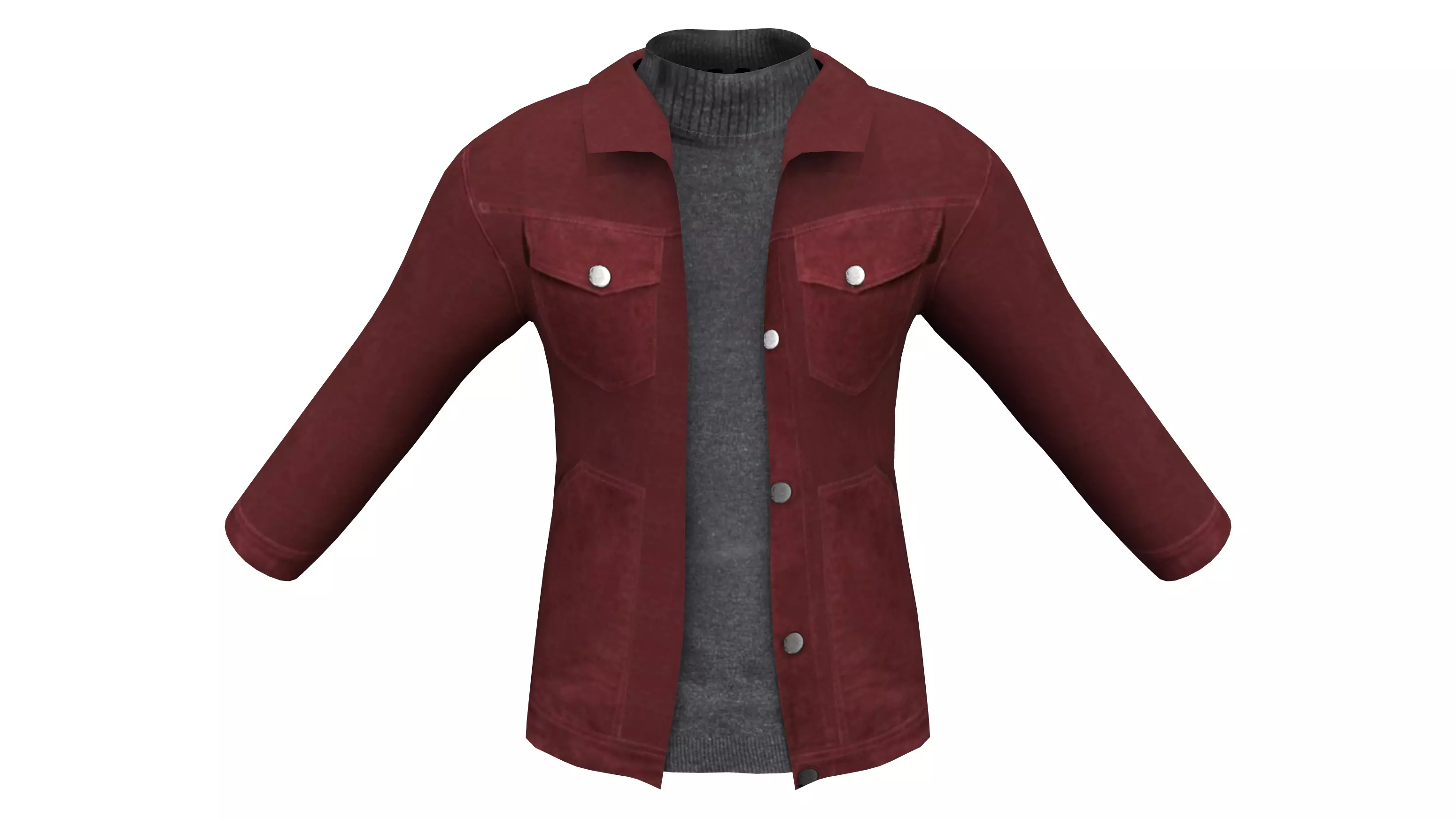 Mens Trucker Jacket With Polo Neck Jumper Low-poly 3D model