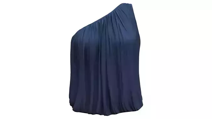One Shoulder Wrinkled Blue Female Top