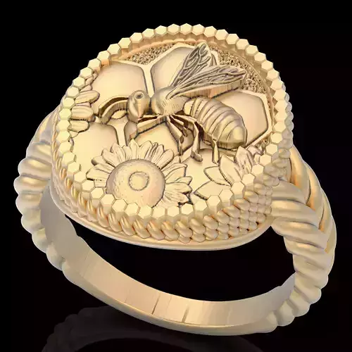 Bee ring silver gold sterling printable jewelry 3D model
