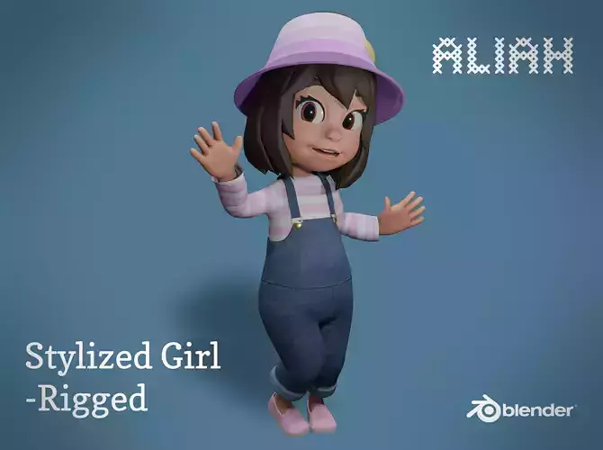 Stylized Girl Character - Aliah - Rigged 3D model