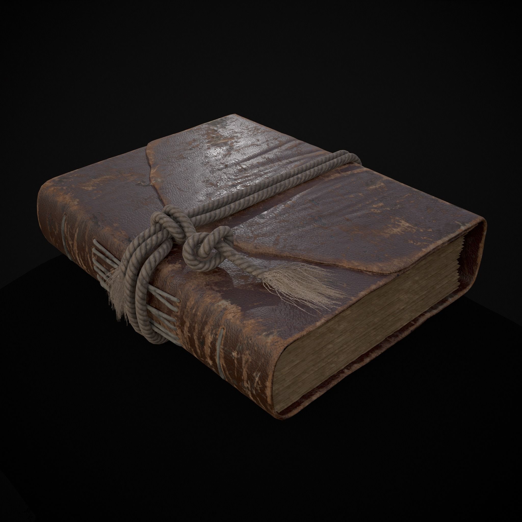 Rope Tied Leather Bound Book Low-poly 3D model_33