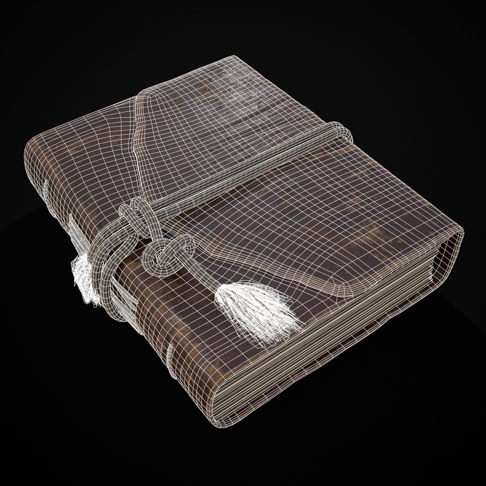 Rope Tied Leather Bound Book Low-poly 3D model_2