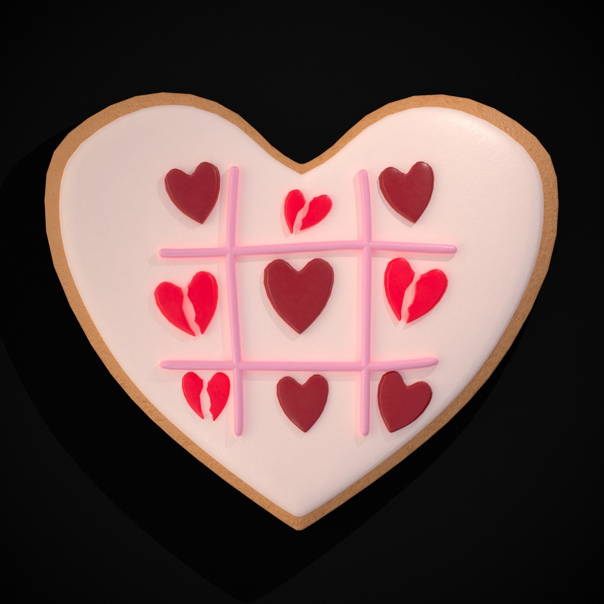 Valentines Tic Tac Toe Cookie Low-poly 3D model_3
