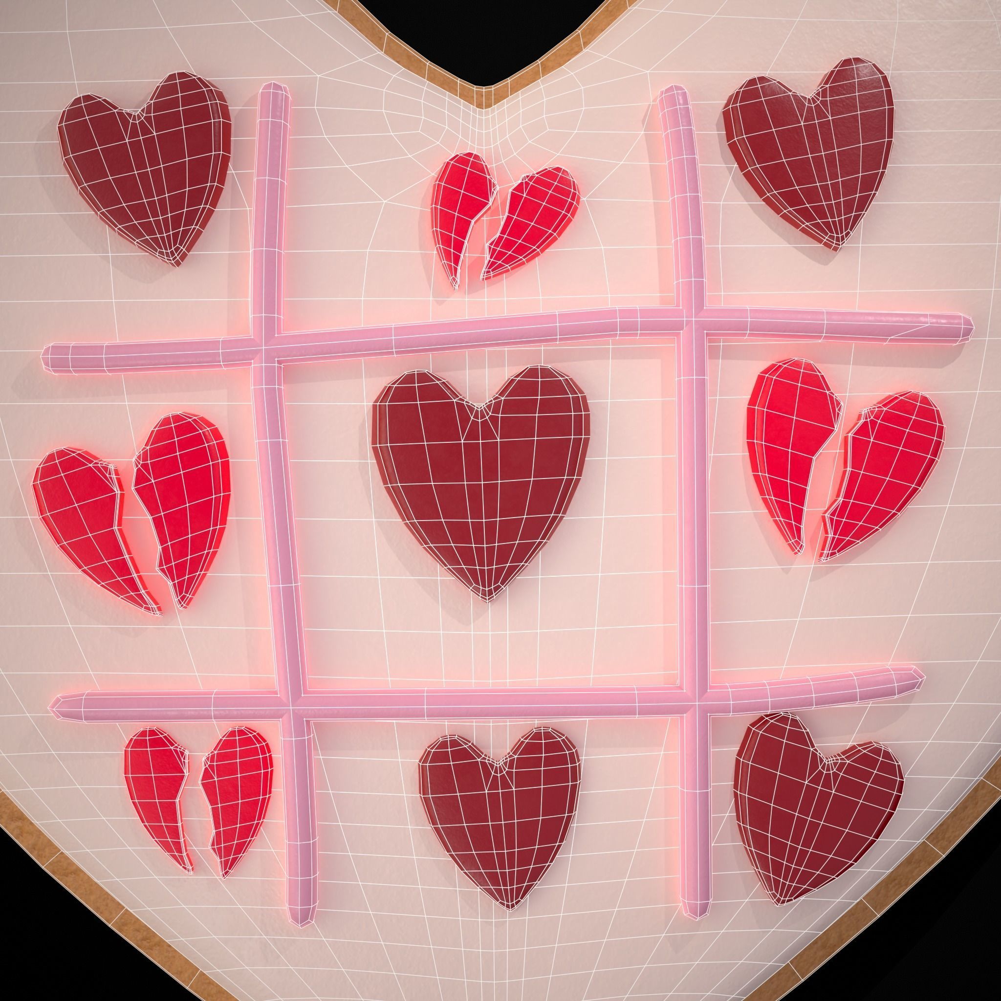 Valentines Tic Tac Toe Cookie Low-poly 3D model_6