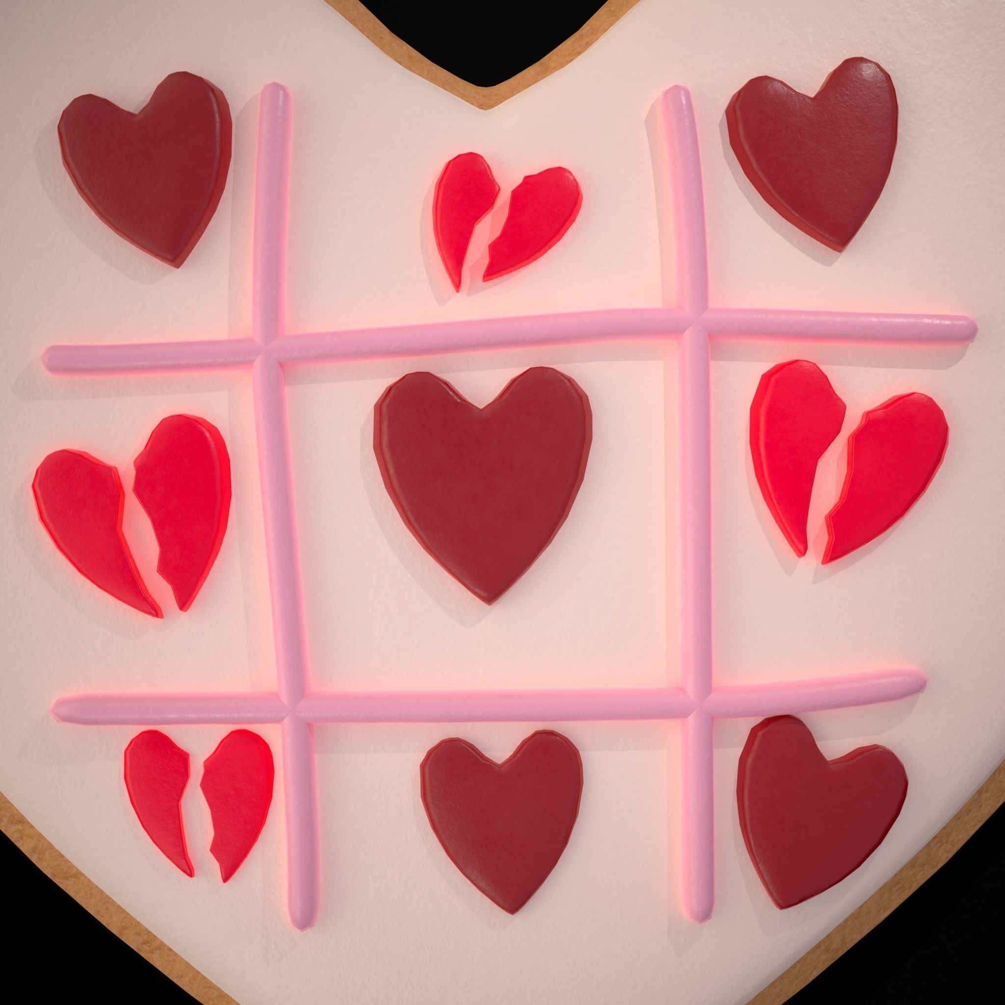 Valentines Tic Tac Toe Cookie Low-poly 3D model_5