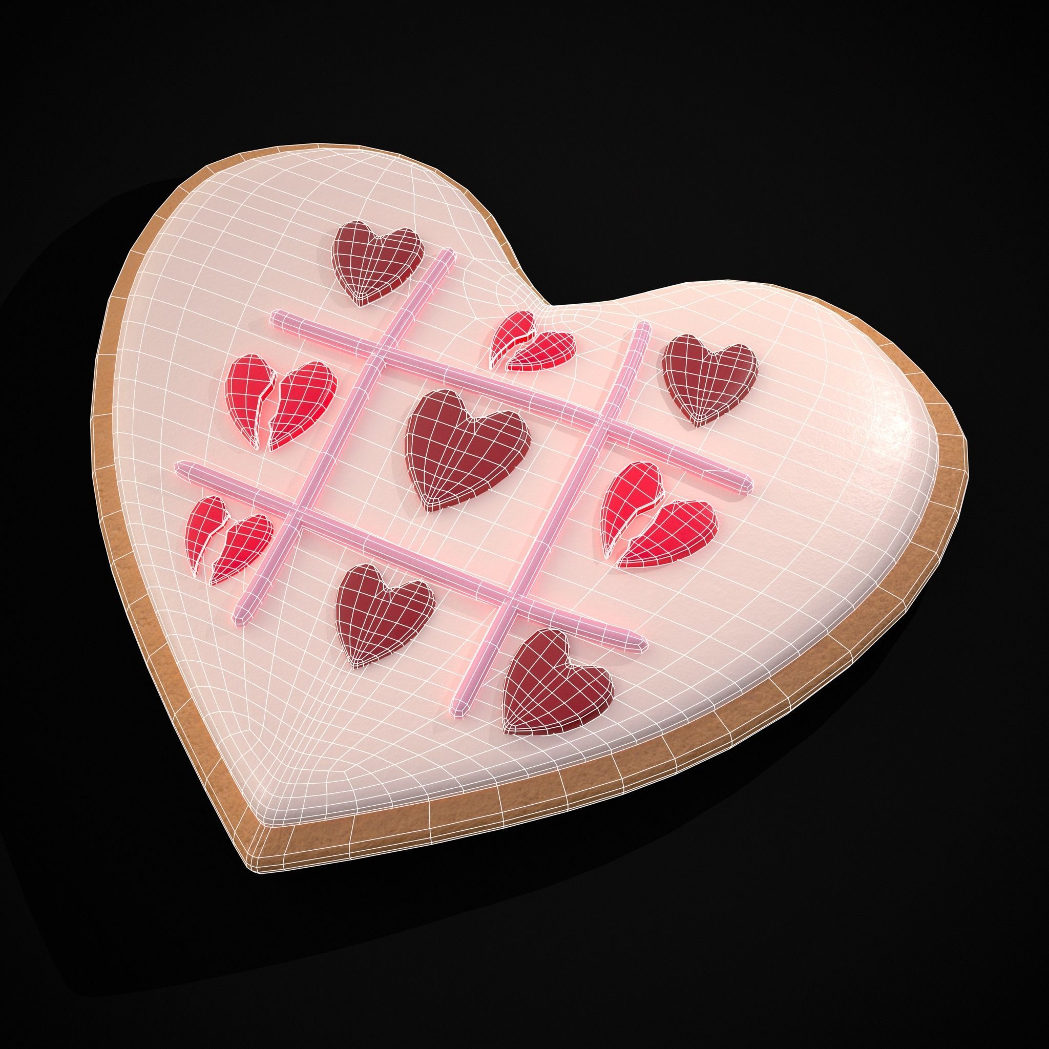 Valentines Tic Tac Toe Cookie Low-poly 3D model_2