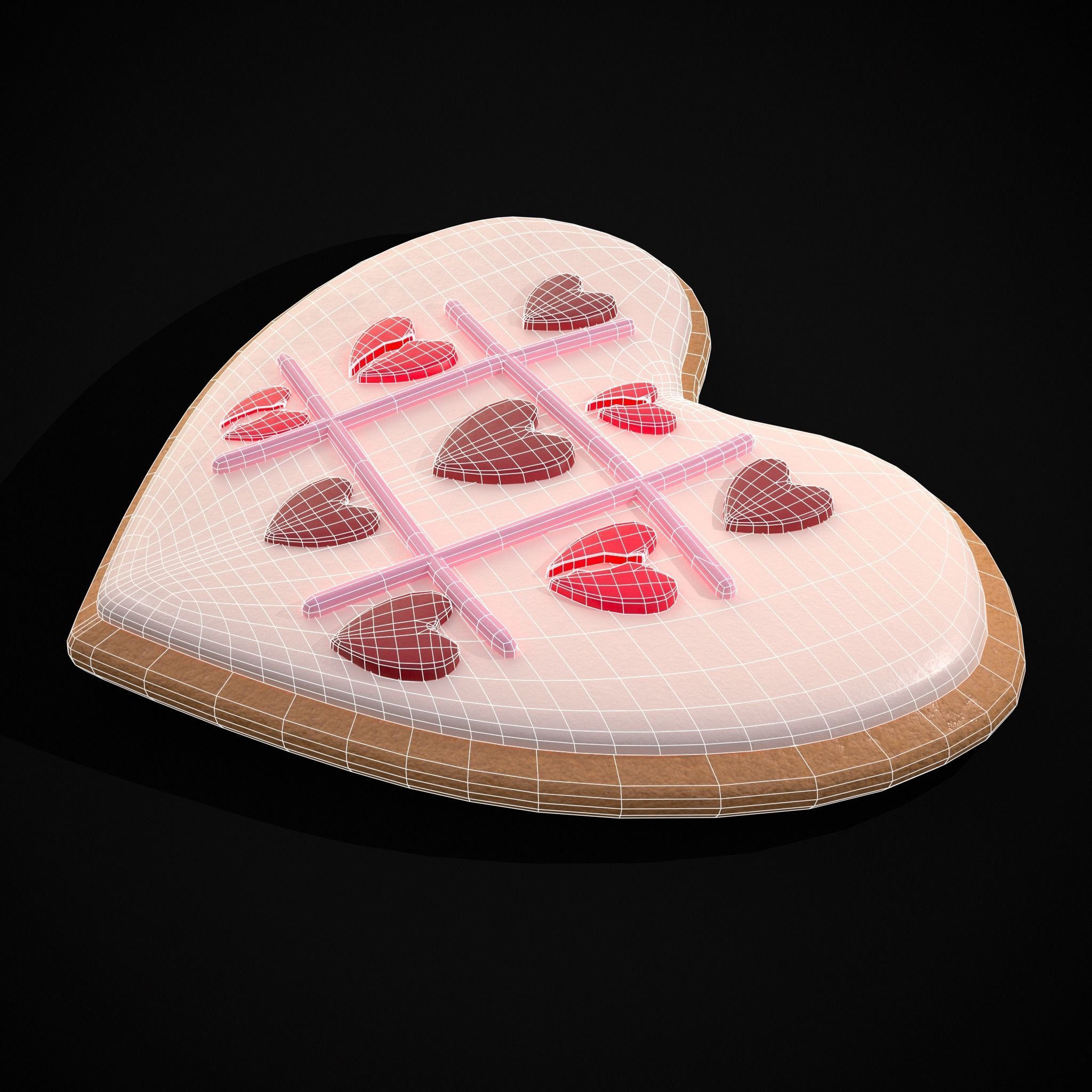 Valentines Tic Tac Toe Cookie Low-poly 3D model_14