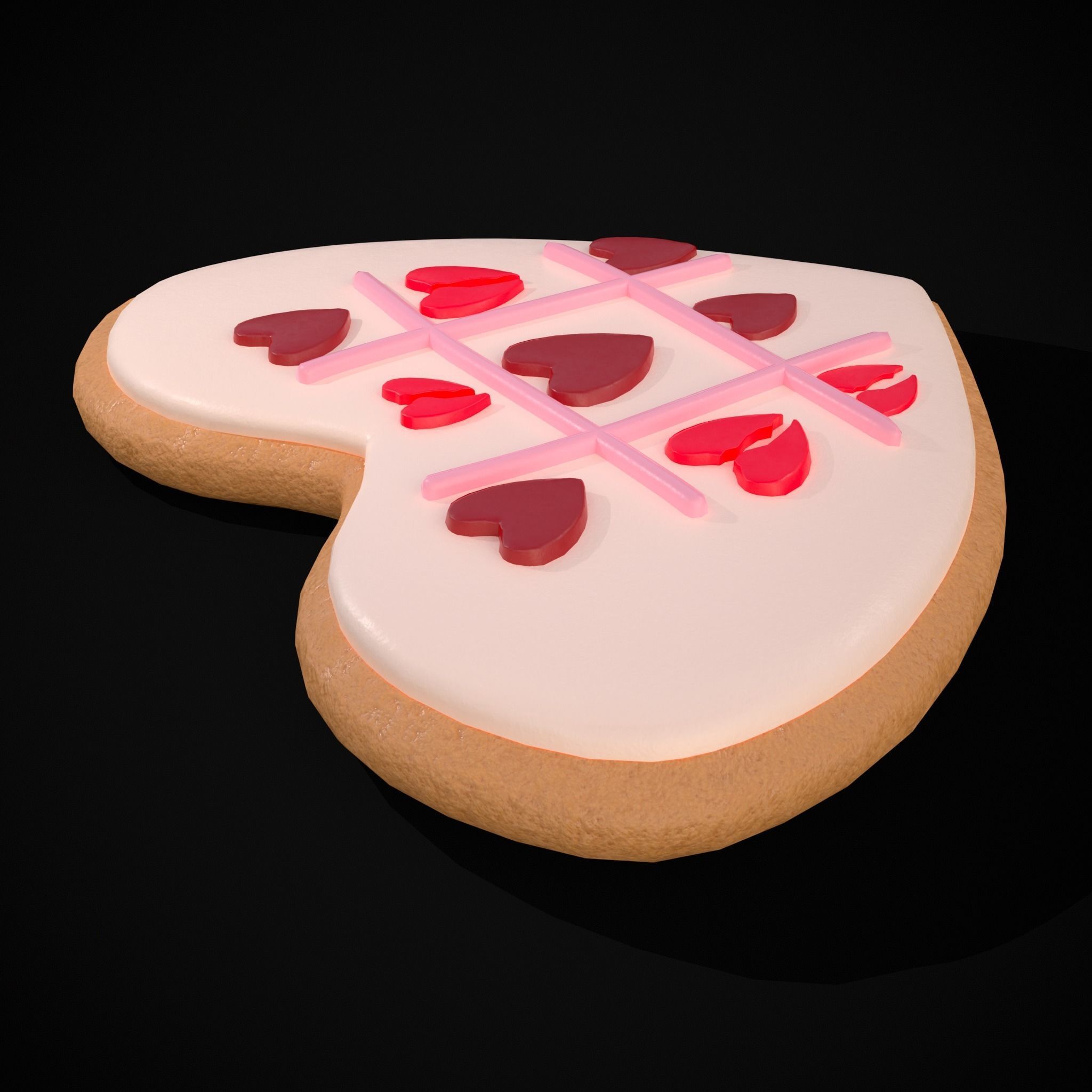 Valentines Tic Tac Toe Cookie Low-poly 3D model_9