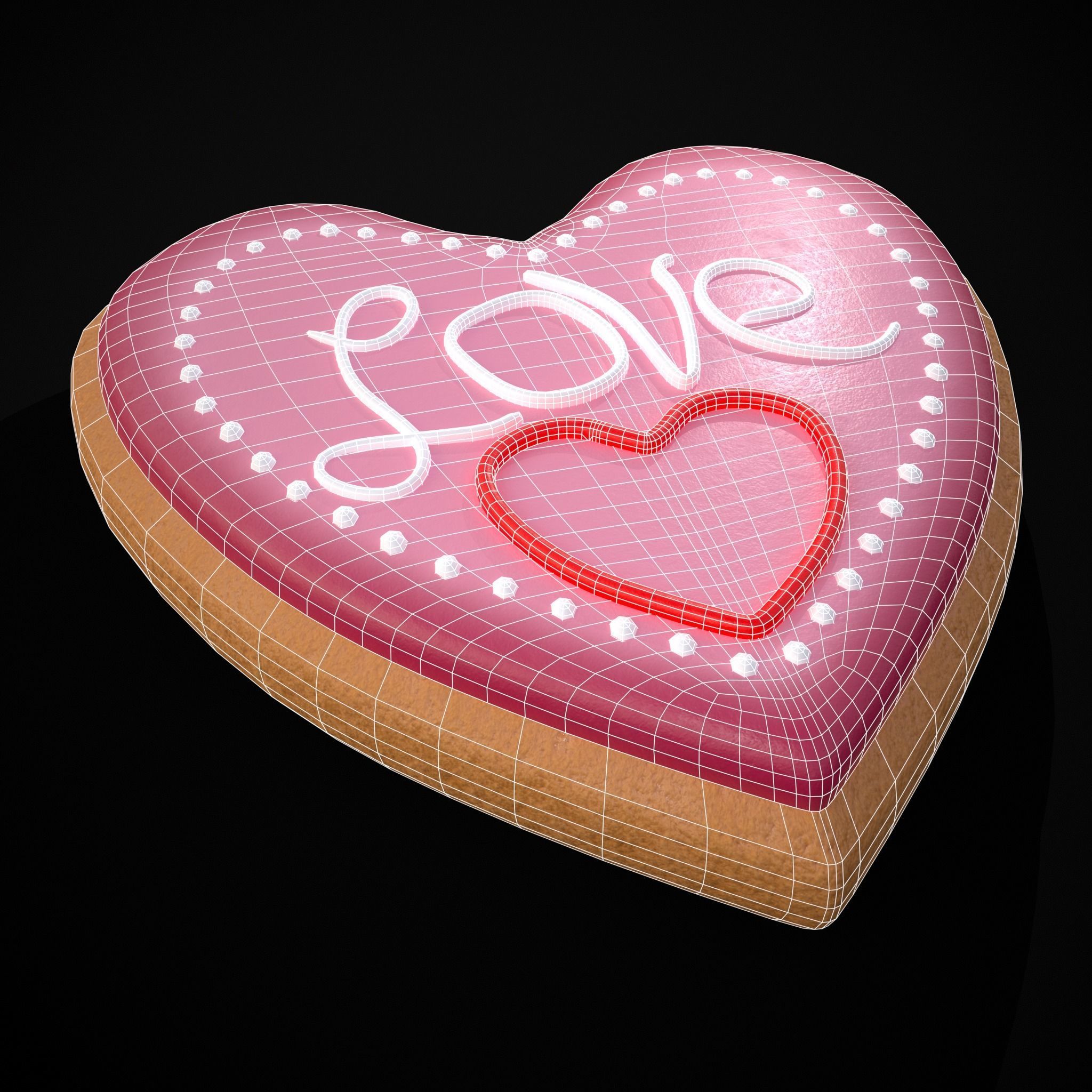 Valentines Love Heart Cookie Low-poly 3D model_12