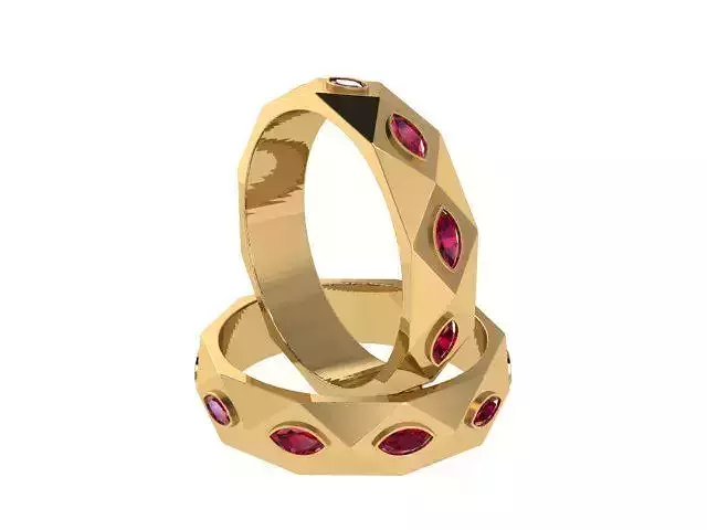Rings two gold with ruby stones 3D print model