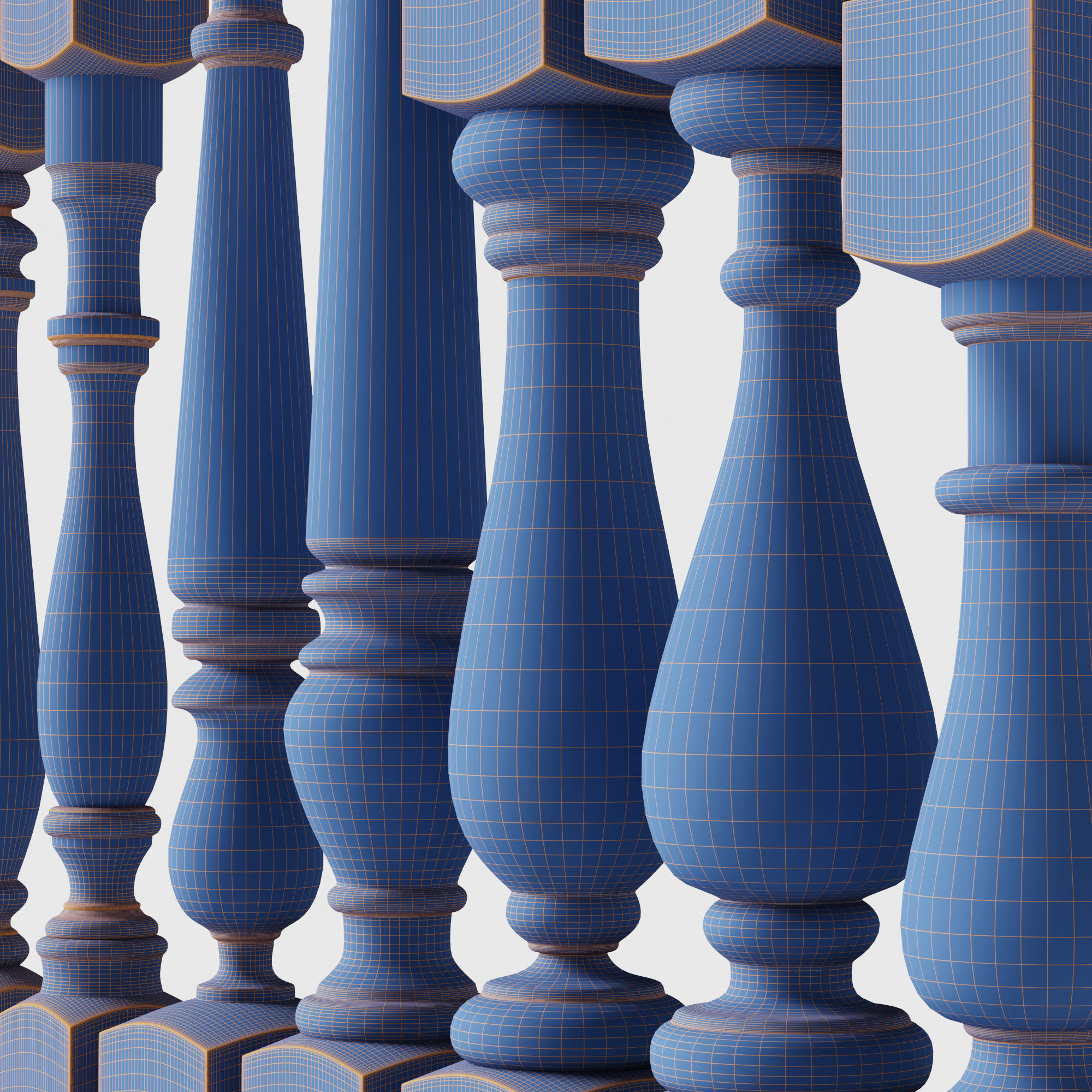 Baluster and railing fence of stairs pack 01 3D model_6