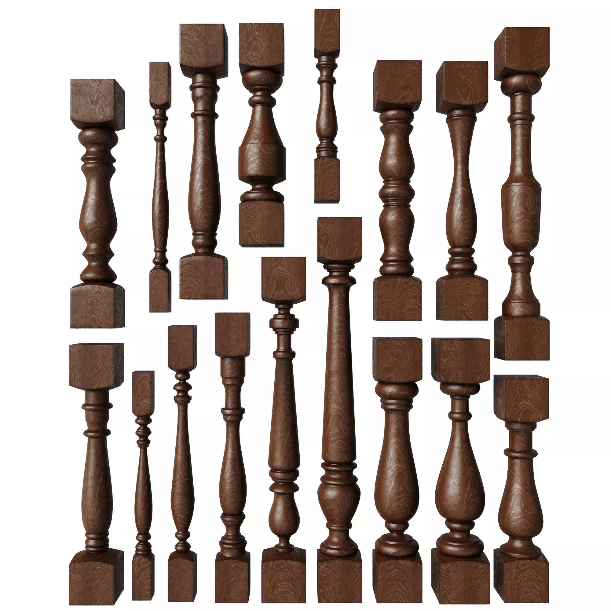 Baluster and railing fence of stairs pack 01 3D model_0