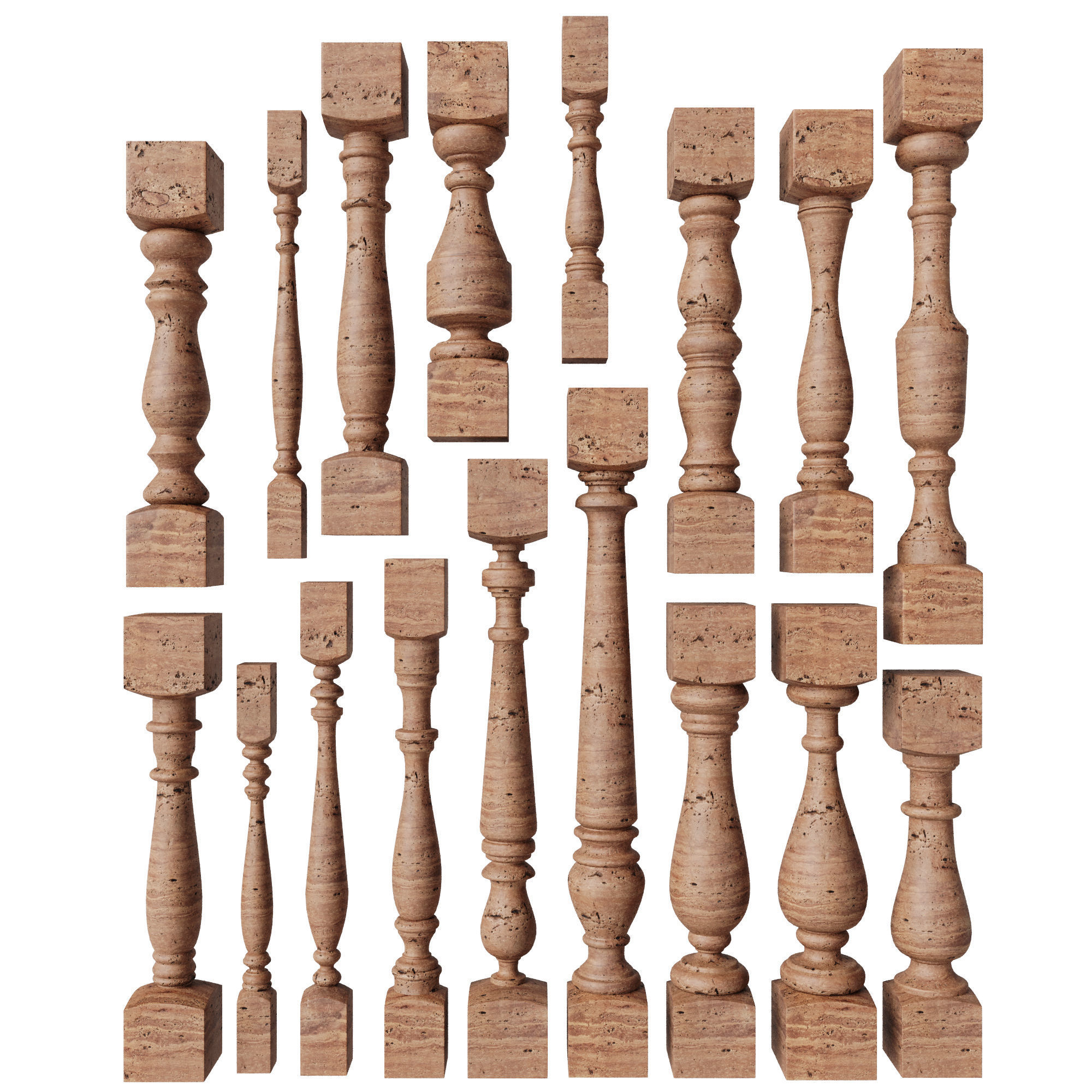 Baluster and railing fence of stairs pack 01 3D model_2