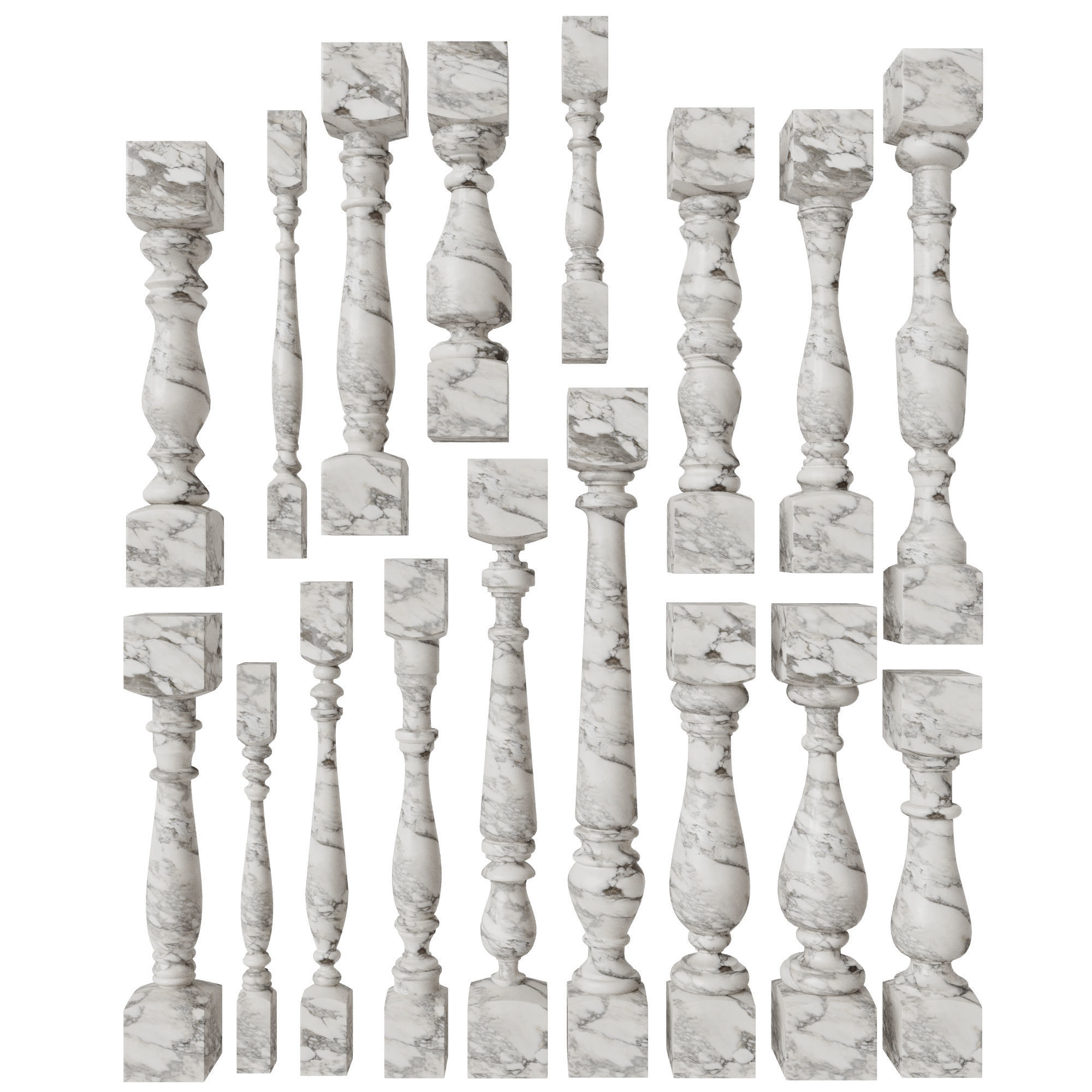 Baluster and railing fence of stairs pack 01 3D model_4