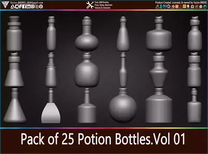 Pack of 25 Potion Bottles Volume 01