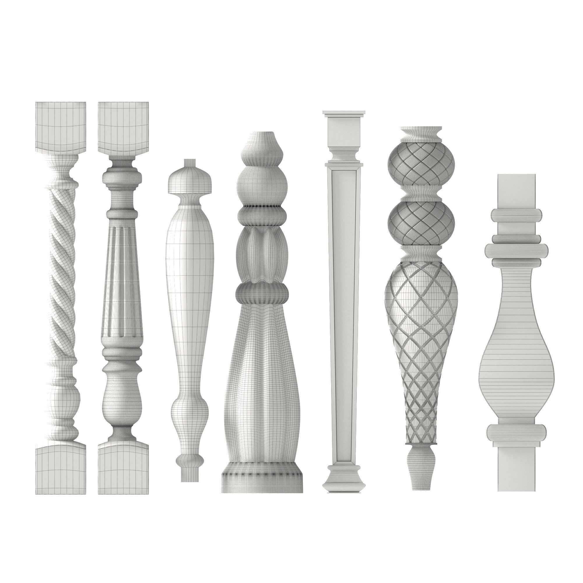 Baluster and railing fence of stairs pack 02 3D model_6