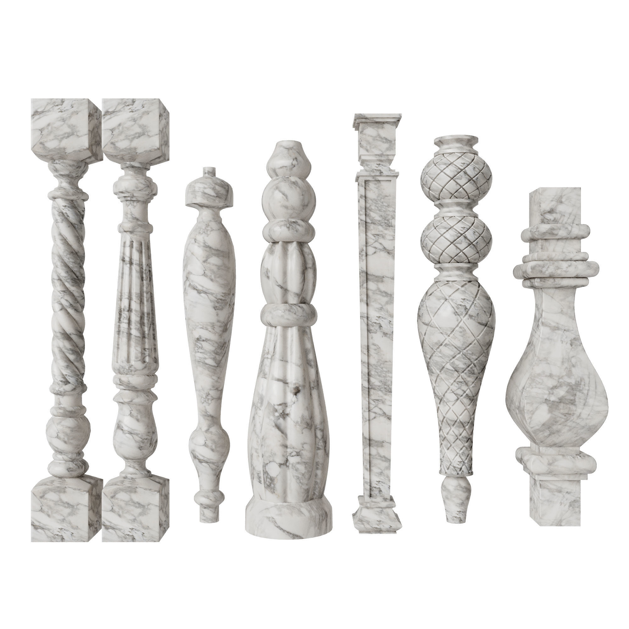 Baluster and railing fence of stairs pack 02 3D model_4