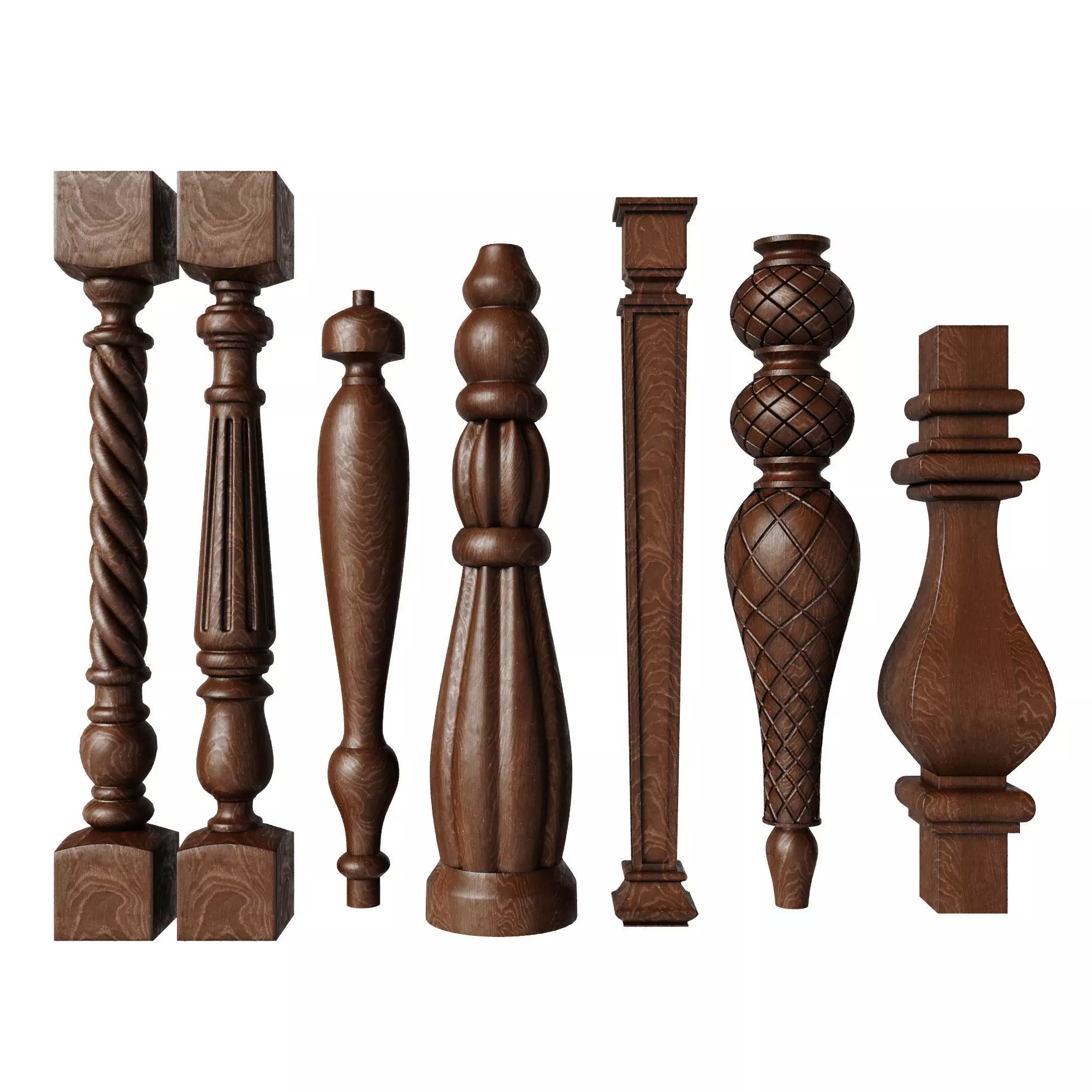 Baluster and railing fence of stairs pack 02 3D model_0