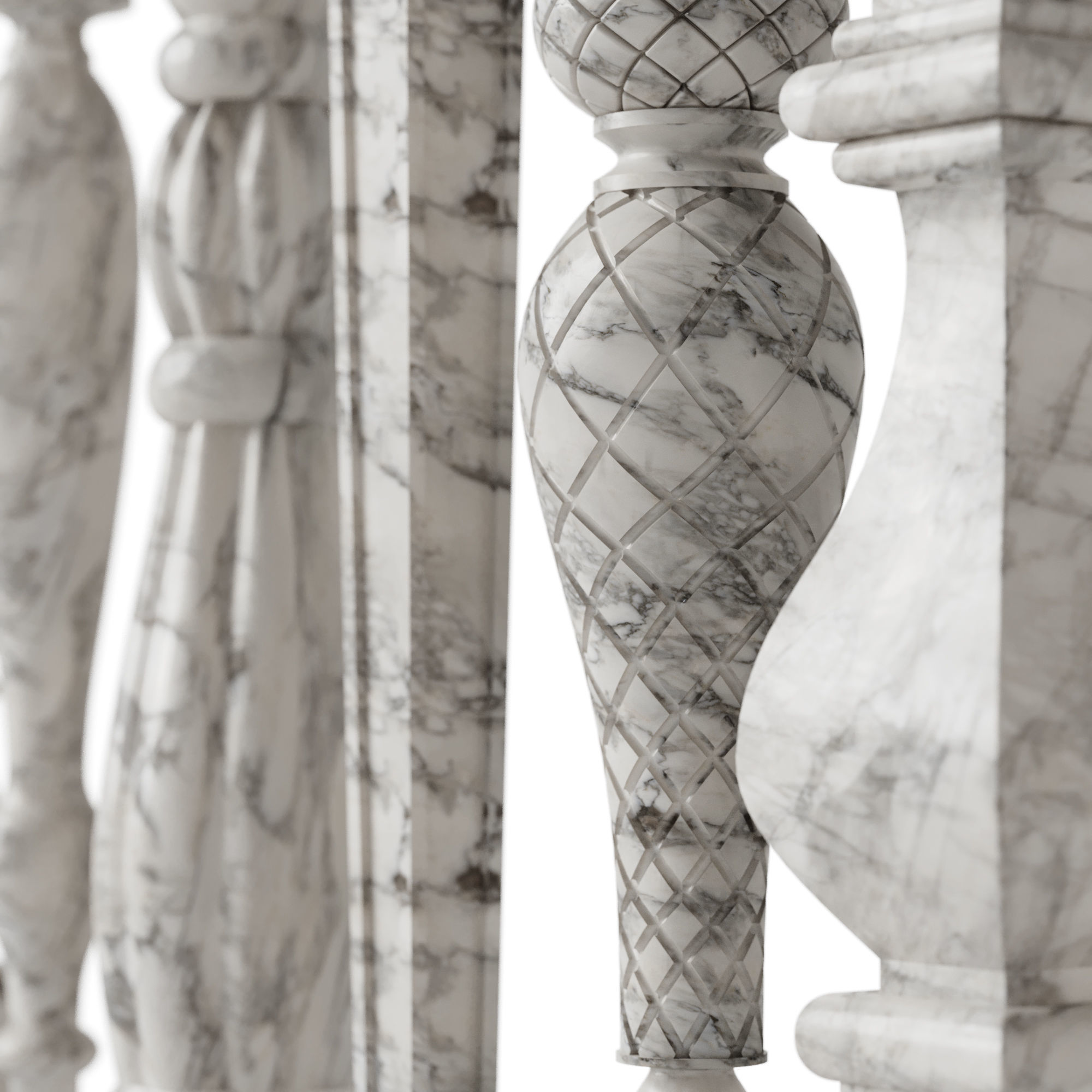 Baluster and railing fence of stairs pack 02 3D model_5