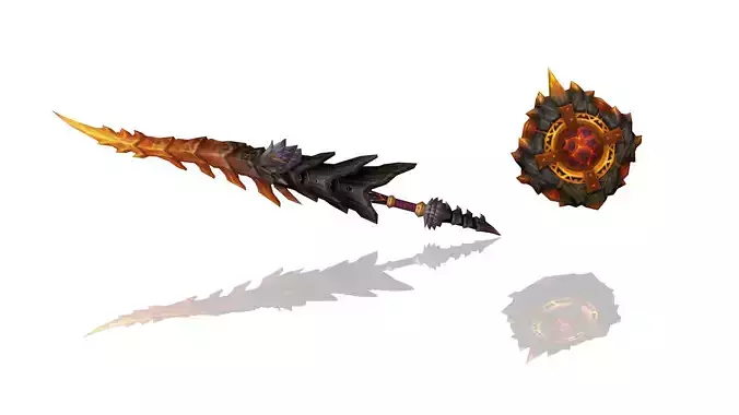 Volcano King Spear and Shield Low-poly 3D model