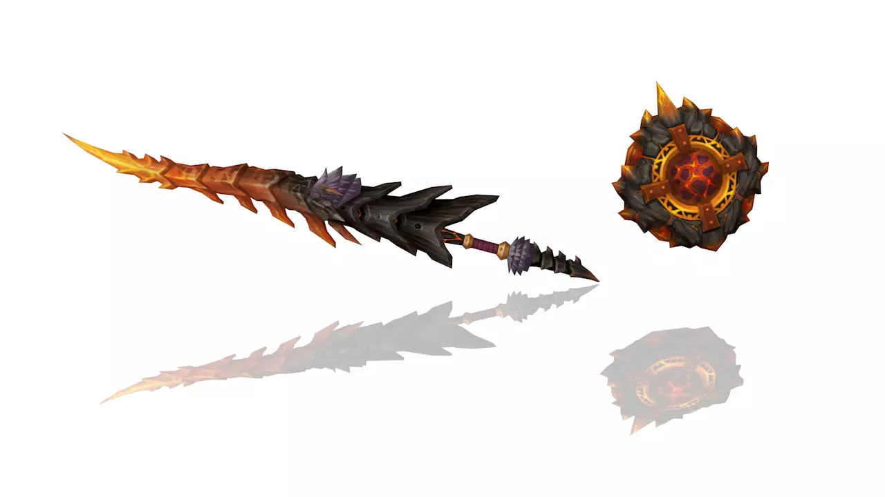 Volcano King Spear and Shield Low-poly 3D model_0