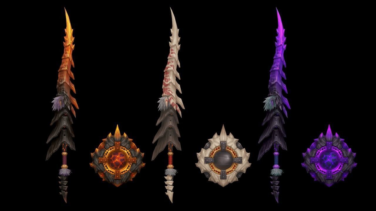 Volcano King Spear and Shield Low-poly 3D model_1