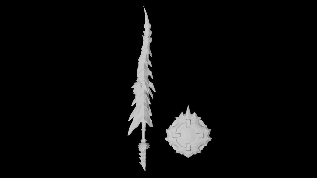 Volcano King Spear and Shield Low-poly 3D model_4