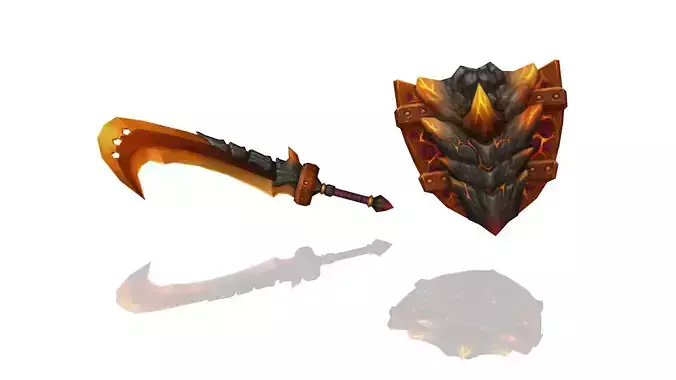 Volcano King Sword and Shield Low-poly 3D model