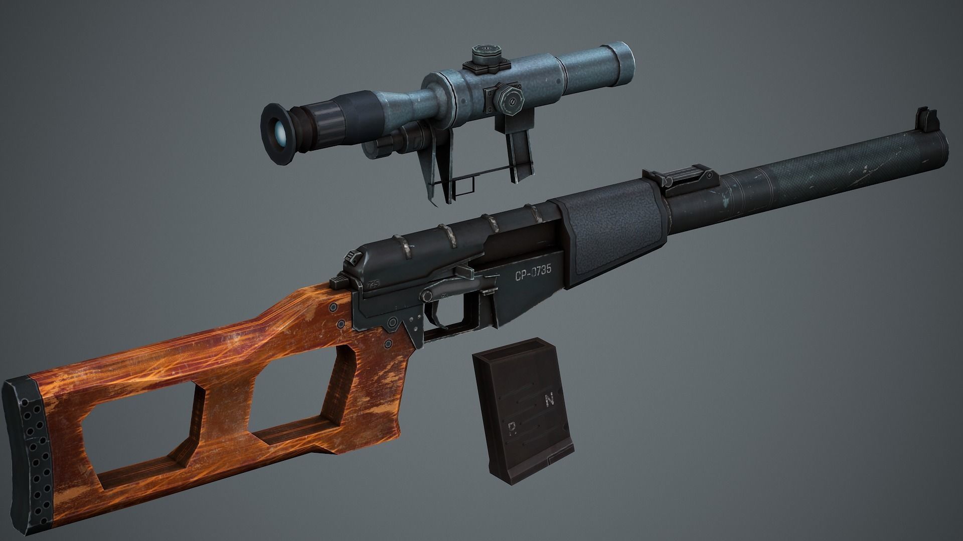 VSS Vintorez Sniper Rifle - Low Poly Game Ready Low-poly 3D model_9